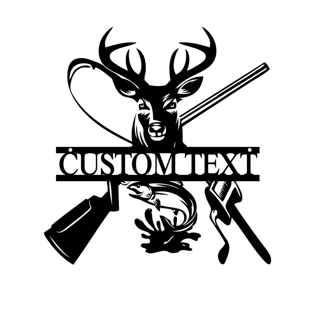 Metal Wall Art Deer Hunting Fish Hook Sign, Rustic Cabin Decor for Man Cave