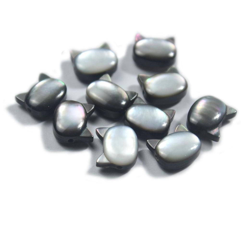 Perles d'espacement à perles Tête de chaton coquillage pour bijoux DIY: Accessoires Bracelet/Collier Coquillage Noir et Blanc.