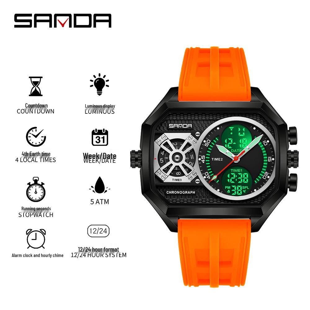 Dual Display Waterproof Luminous Sports Men s Wristwatch with Alarm