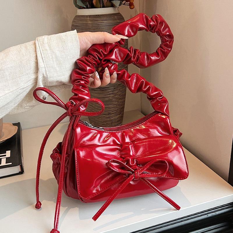 Premium-Tasche Damen neue Mode plissierte Schleife Achseltasche vielseitige Schultertasche