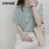 Camiseta de Verano para Mujer Cuello Redondo Holgada Estampado Botánico Casual Color Sólido Manga Corta