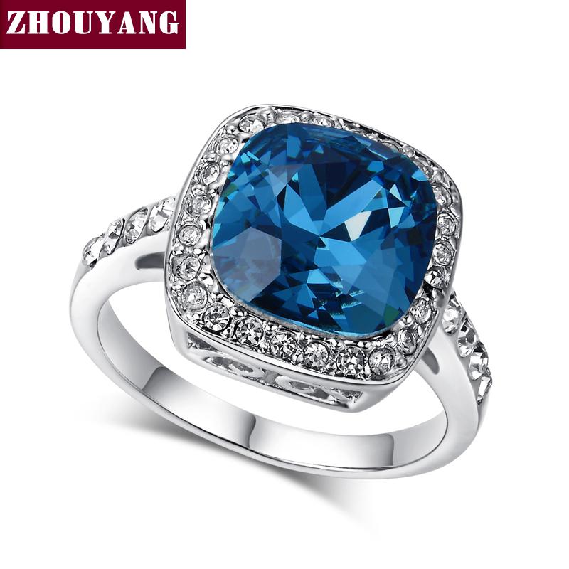 

ZHOUYANG Classical Created Blue Crystal Silver Color Wedding Jewelry Ring Made with Genuine Austrian Crystals ZYR056 9