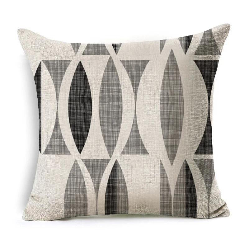 Black and White Geometric Pattern Fabric Linen Cotton Throw Pillow Waterproof Oilcloth Car Sofa Bed Decorative Pillowcase