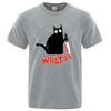 Camiseta divertida con estampado de dibujos animados de gato y cuchillo para hombre, camiseta informal de moda de manga corta, holgada, de algodón de gran tamaño, camisetas transpirables de verano