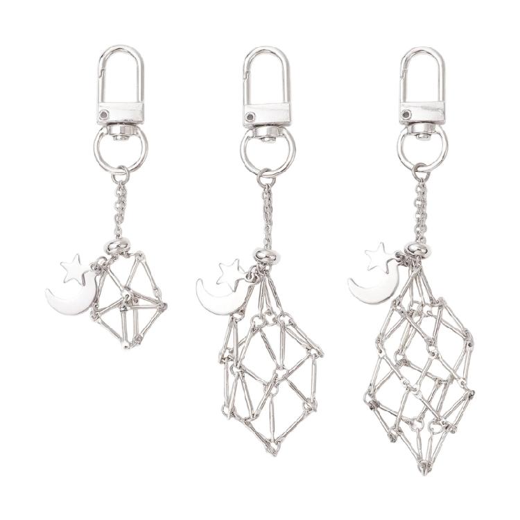

Stylish Alloy Keychain 3-Piece Set Flexible Rotation Design Cage Moon Star Key Rings For Office Travel And Outdoor Use серебряный