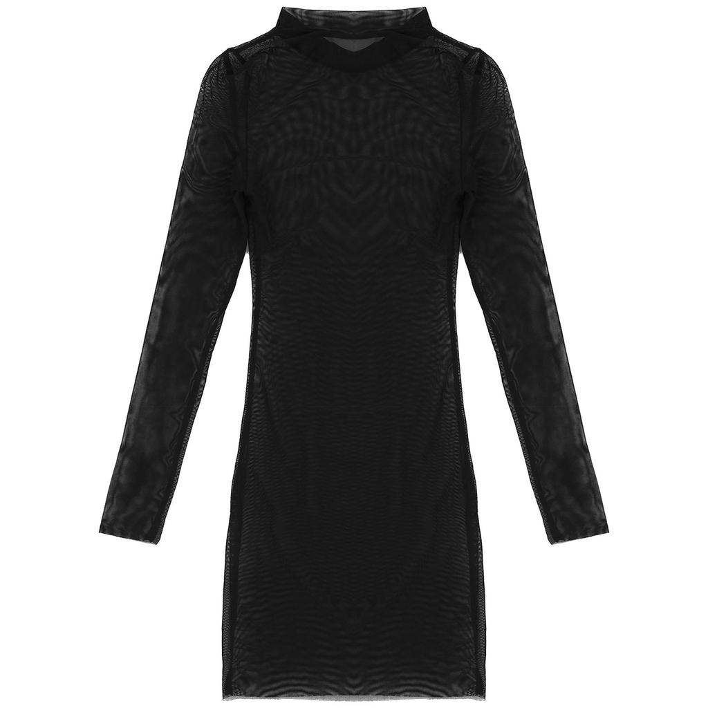 Womens Sexy Transparent Swim Cover Up Dress with Long Sleeves for Poolside Clubwear