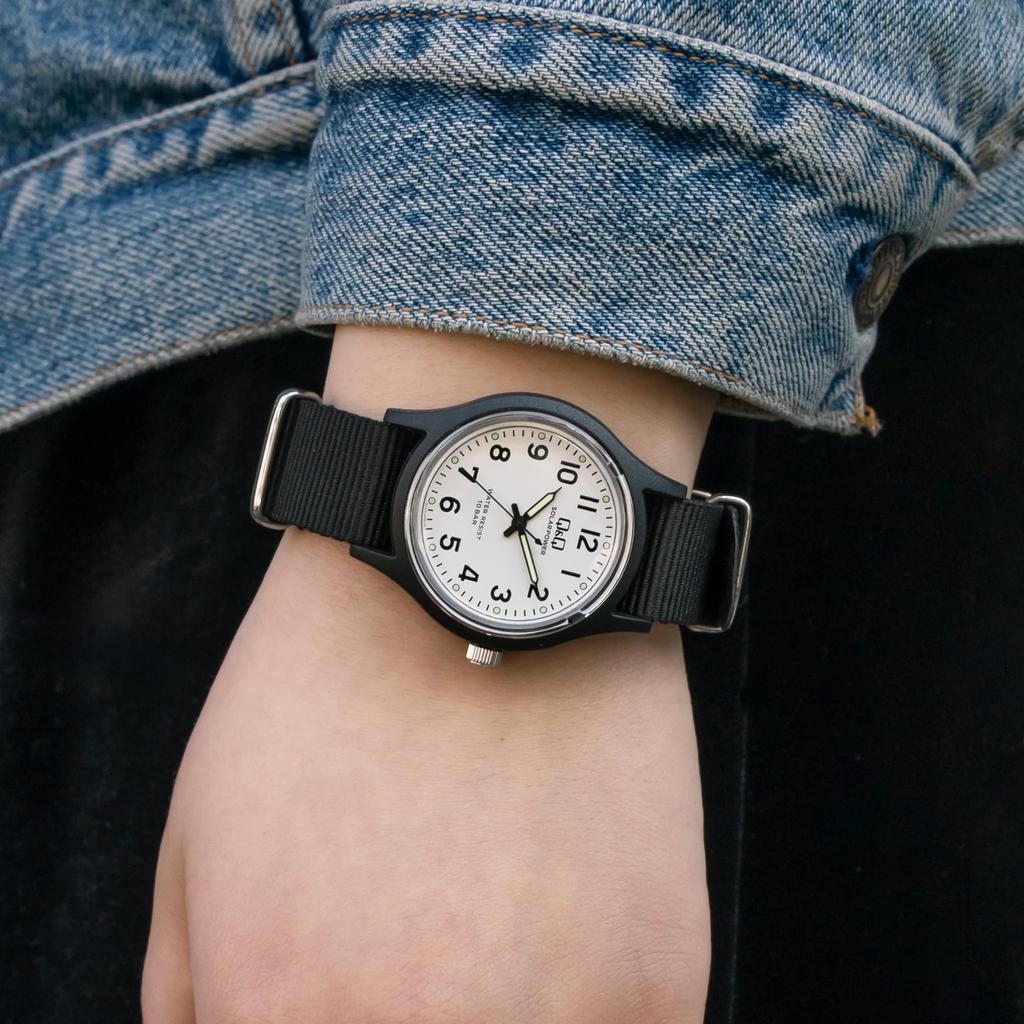 Citizen Analog Solar Water Resistant To 10 Nylon Q&Q Men's Watch, ATM, Strap, Black, E05A-002VK