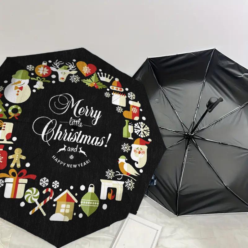 1pc Christmas Wreath Decorations Umbrella with Plastic Handle,Suitable for All Seasons Home Travel Outdoor UmbrellaDD217