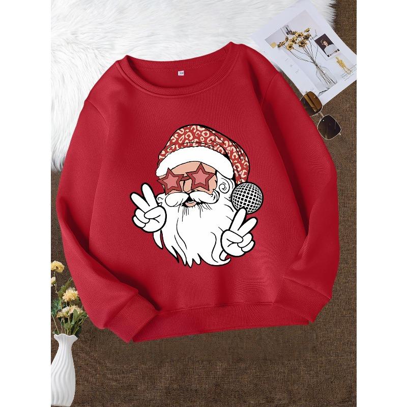 Christmas Girls' Fashion Crew Neck Sweatshirt, Casual Printed Top