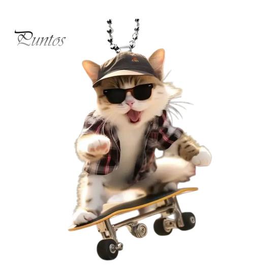 Adorable Cat Hanging Ornament Car Rearview Mirror Pendant with Lanyard Easy To Hang Animal Cat-Shaped Xmas Tree Pendant