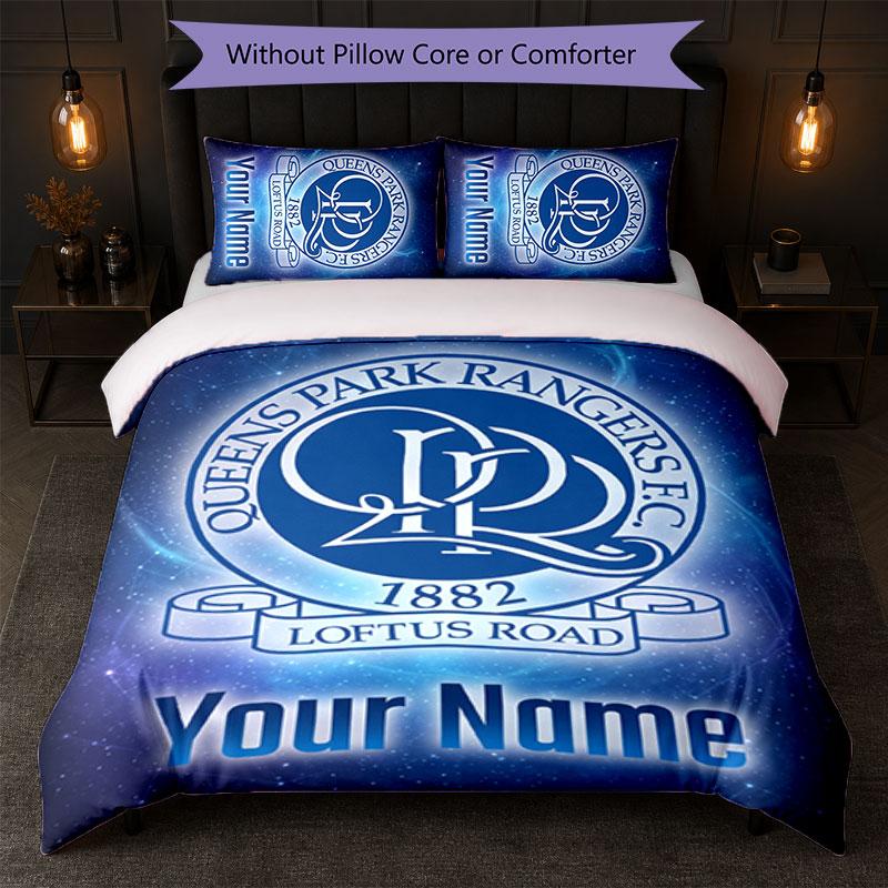 Queens Park Rangers FC Set Biancheria da Letto con Testo Nome Personalizzato 1 Copripiumino+2 Federe Logo Calcio Regalo Personalizzato per Occasione Speciale Decorazione Camera da Letto