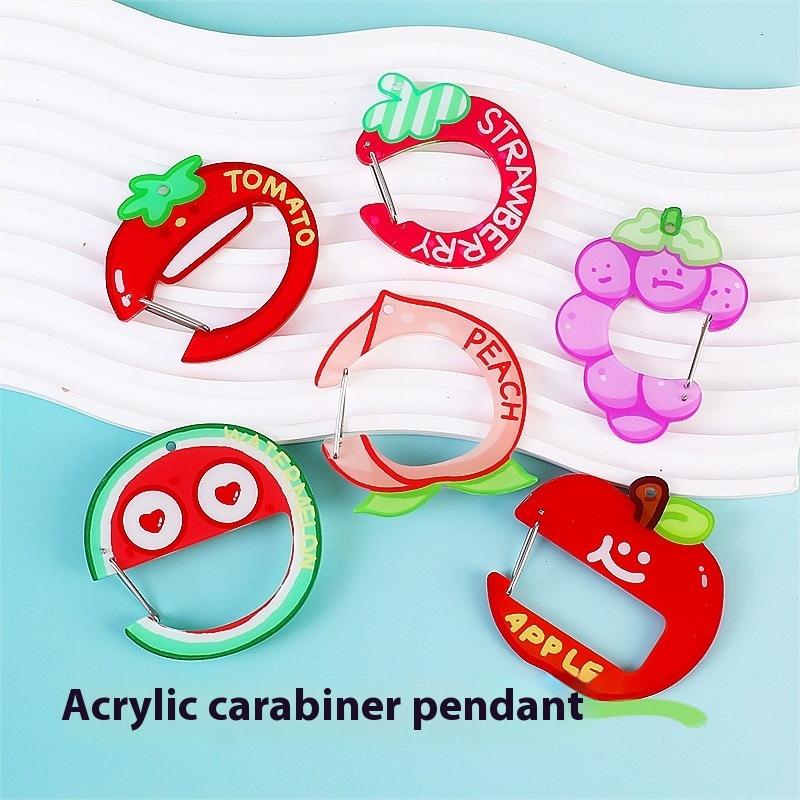 Cute Acrylic Cartoon Keychain Fruit Shape Climbing Button Carabiner Bag Pendant Hook
