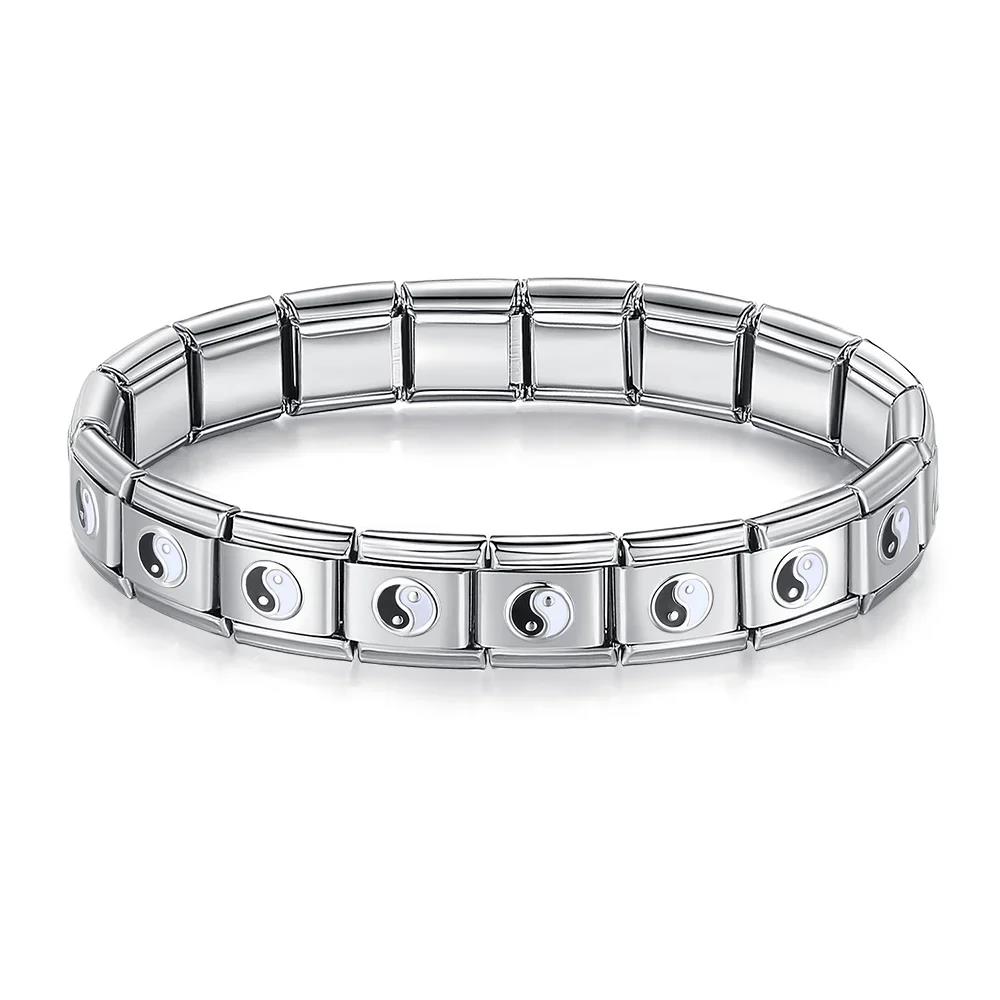 Neue Mode Damen Mann Italienischer Charm Herz Blume Schmetterling Kreuz Delfine Edelstahl Elastisches Armband Gliederarmreif