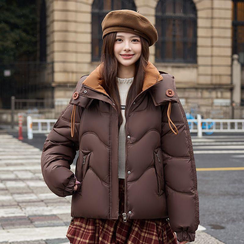 Winter Womens Short Padded Coat Fashion Thick Warm Color Block Quilted Jacket Windproof Outwear