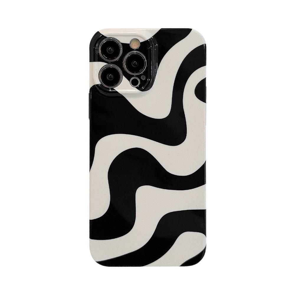 Black Wavy Pattern 15promax Suitable for IPhone 13 Apple Phone Case 16 Simple Stripes 12 Film 14 Hard