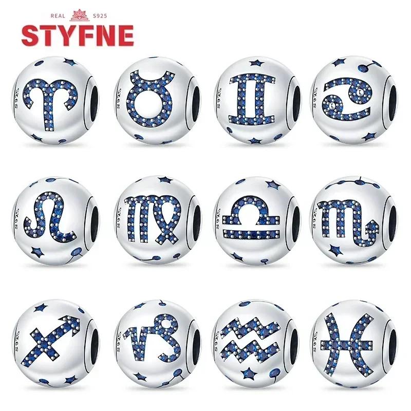 Cartoon Taurus Gemini Star Heart Twelve Zodiac Sign Set Original Copper Charms Beads Fit Bracelet Diy Birthday Women Gift