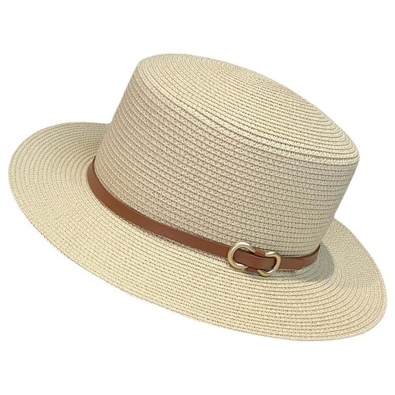 Summer vacation beach sunscreen sunshade flat top straw belt buckle sun hat women