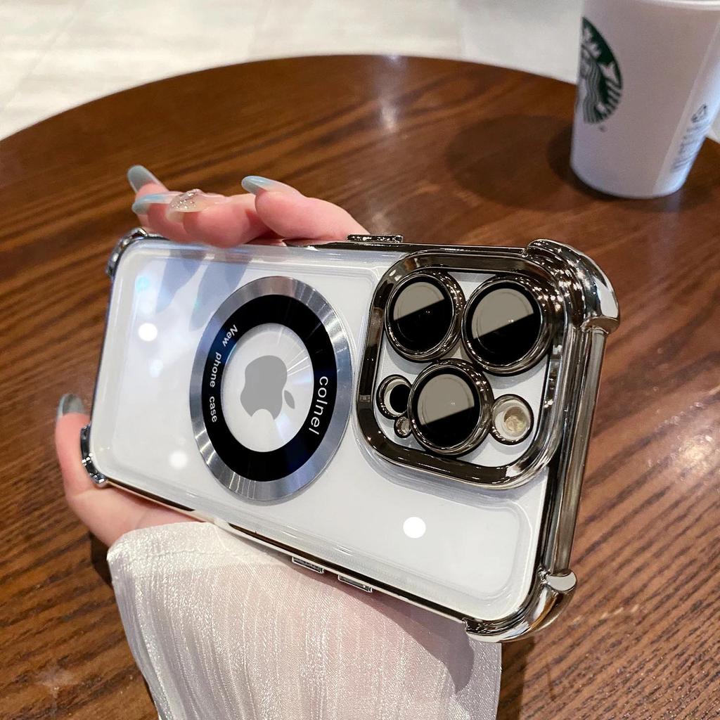 Transparent Plating Magnetic Cases For iPhone 16 13 12 11 17 Pro Max 14 15 Plus 17 Air For Magsafe Wireless Charging Phone Cover
