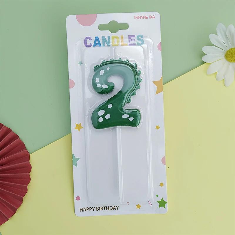 Green Dinosaur Numbers 0-9 Happy Birthday Cake Candle Children Prince Party Cartoon Dinosaur Cute Candle Decoration