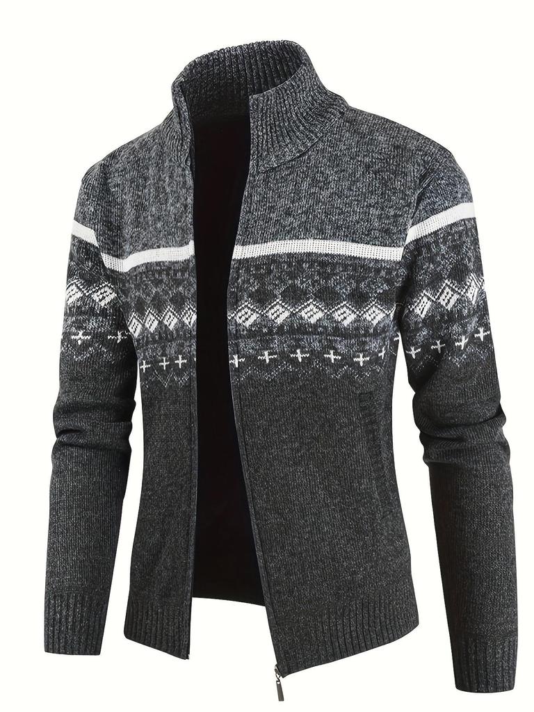 Men's Winter High Neck Plush Knit Slim Fit Cardigan Sweater