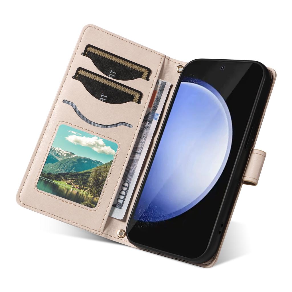 Para Samsung Galaxy S24 FE Capa Carteira Couro Losango Capa de Telefone com Alça de Ombro, Alça de Pulso