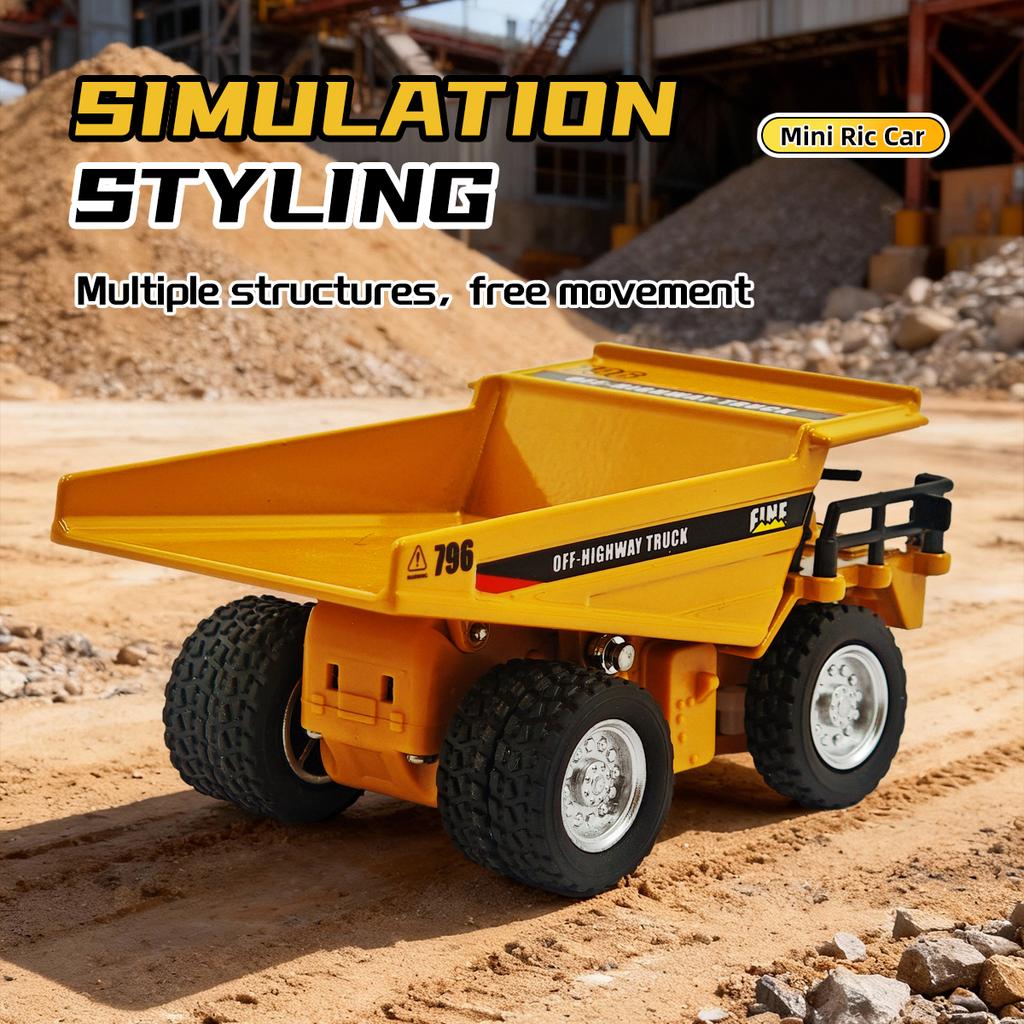 Desktop Remote Control Dump Truck Hg4 Mini Rtr Alloy Rc Mining Cars Electric Construction Vehicles Model Gift For Boys 1/64 431 Kid Friendly