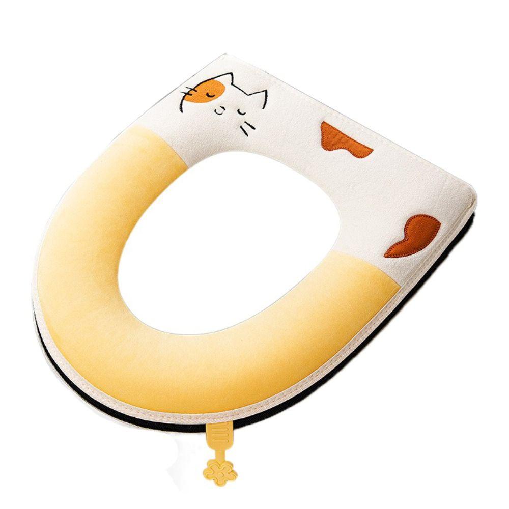 Handle Toilet Seat Cushion With Zipper Closestool Mat Reusable Plush Toilet Seat Cover  Lavatory