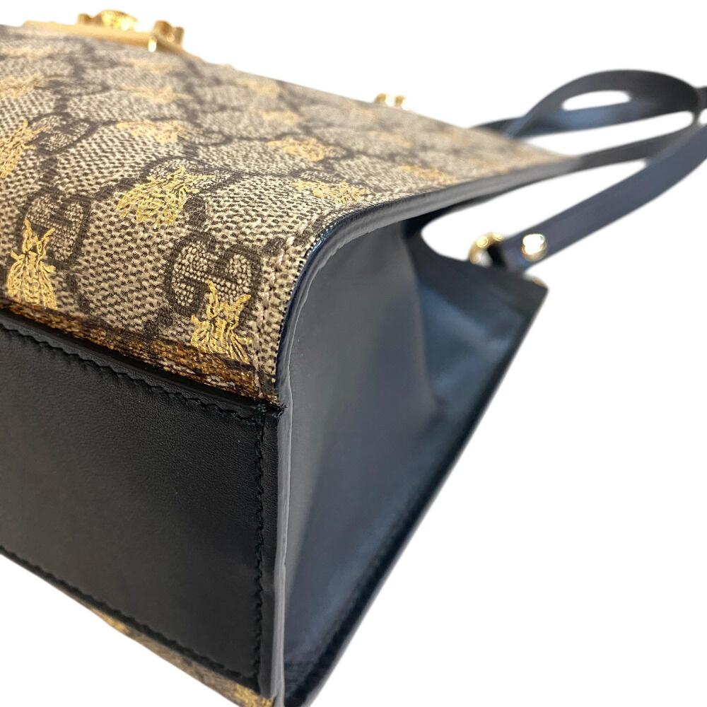 GUCCI 498156 Small Chain GG Supreme Be leather Padlock Shoulder Bag beige leather Women Used