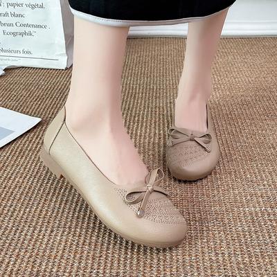 2024 New Women's Shoes Spring and Autumn Fashion Round Toe Shallow Mouth Low Heel Bow Decorated Slip-On Women's Flat Shoes