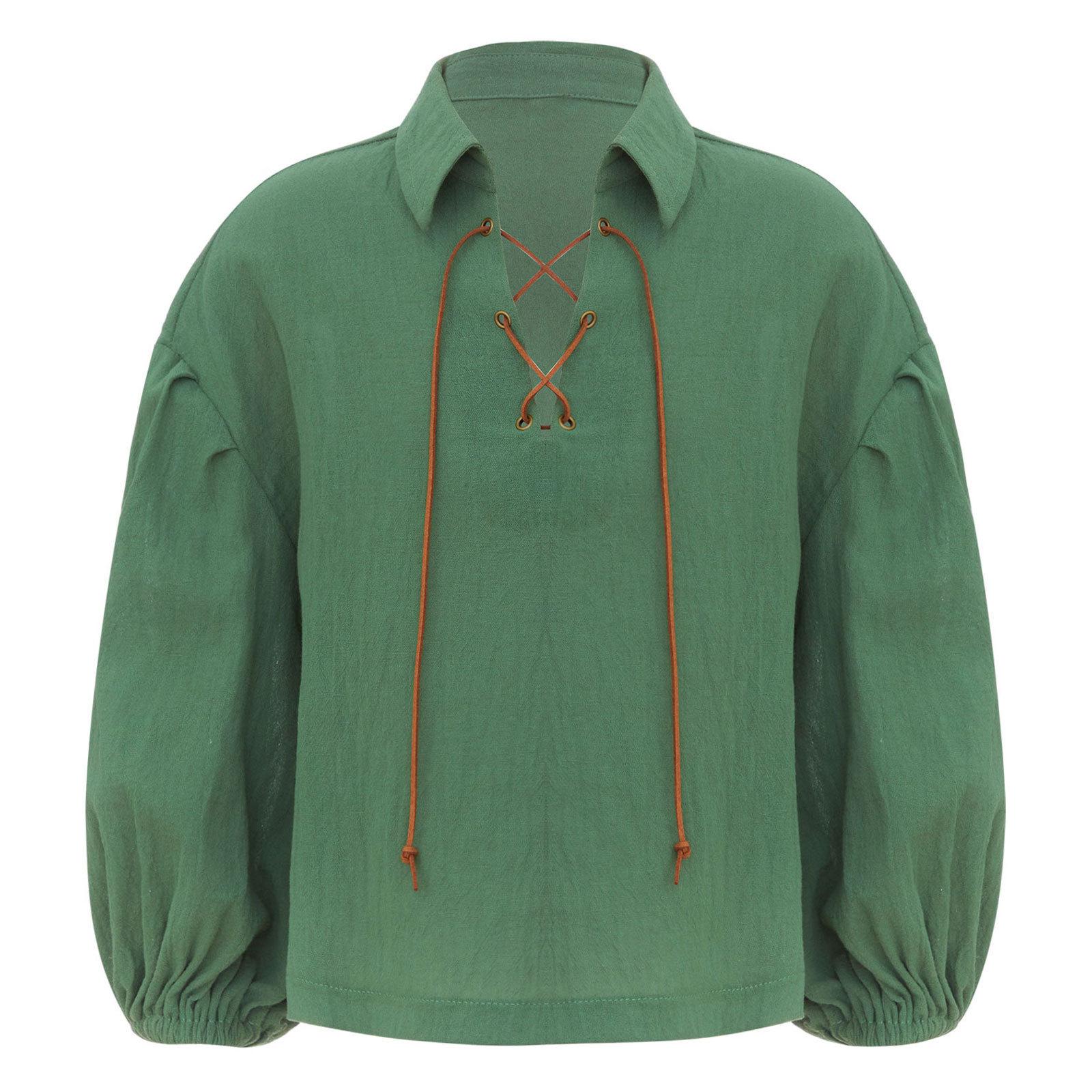 

Хлопчача Середньовічна Піратська Сорочка Вікінг Ренесанс Топ на Шнурівці Найманець Хелловін Костюм для Рольової Гри Вбрання