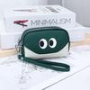 Porte-monnaie amusant à 3 fermetures éclair avec yeux de dessin animé - Mini portefeuille en cuir véritable avec dragonne, Pochette à monnaie portable pour pièces, clés et cartes