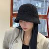 High-end lamb wool bucket hat women's autumn and winter plain face cover warm basin hat temperament versatile fashion bucket hat