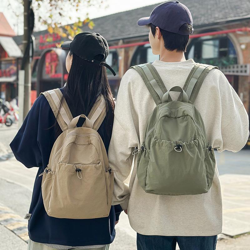 Solid Color Pleated Backpack Men's Lightweight Travel Small Backpack Women's School Bag