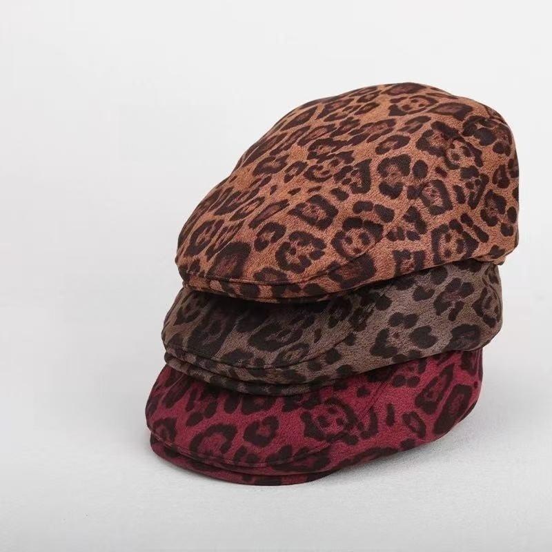 Fashion Leopard Print Beret Women Autumn Winter Thick Warm Hats Trend Hip Hop Women's Hat Vintage Berets Male