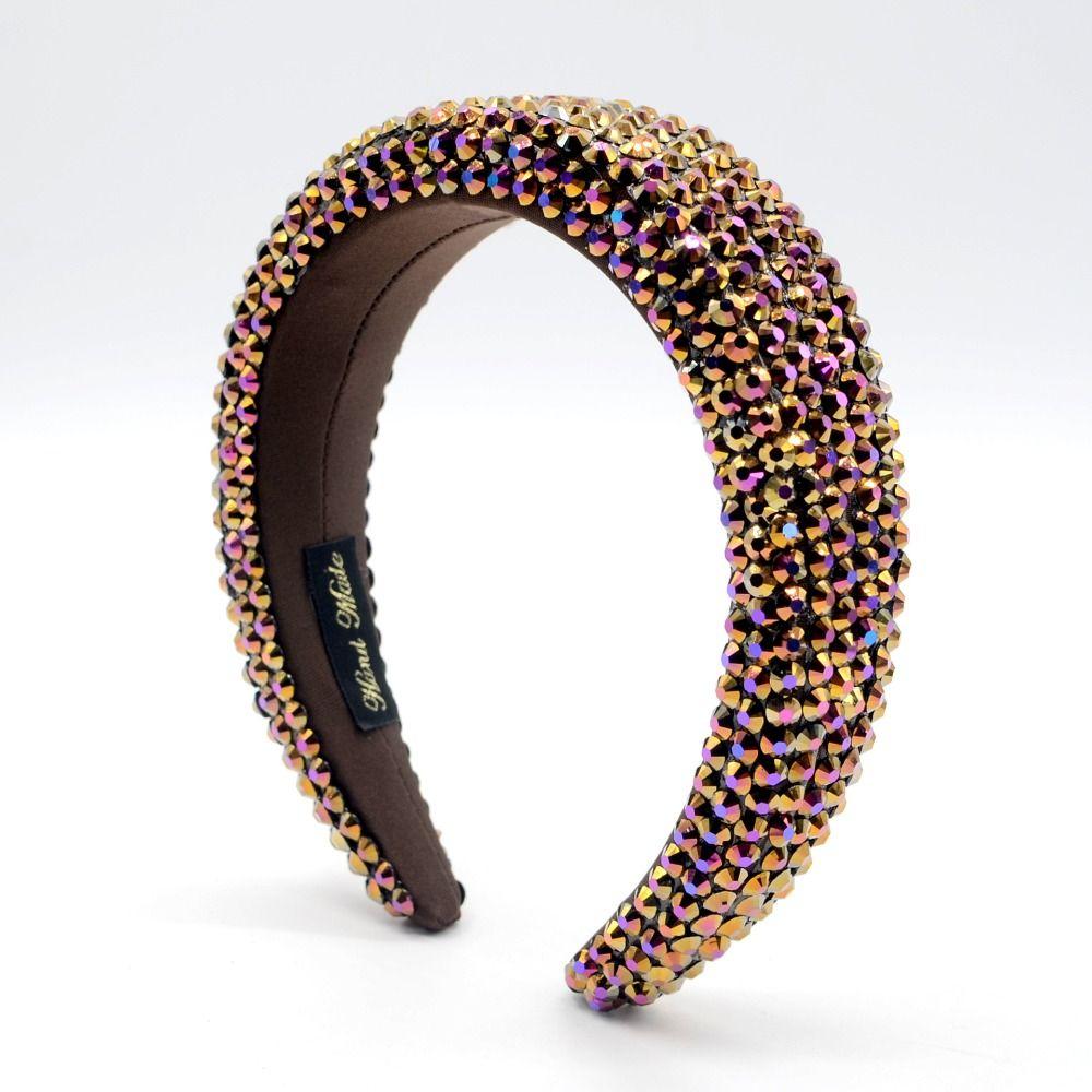 Wide Brim Full Rhinestone Headband Padded Design Baroque Headdress Hair Accessory  Performance