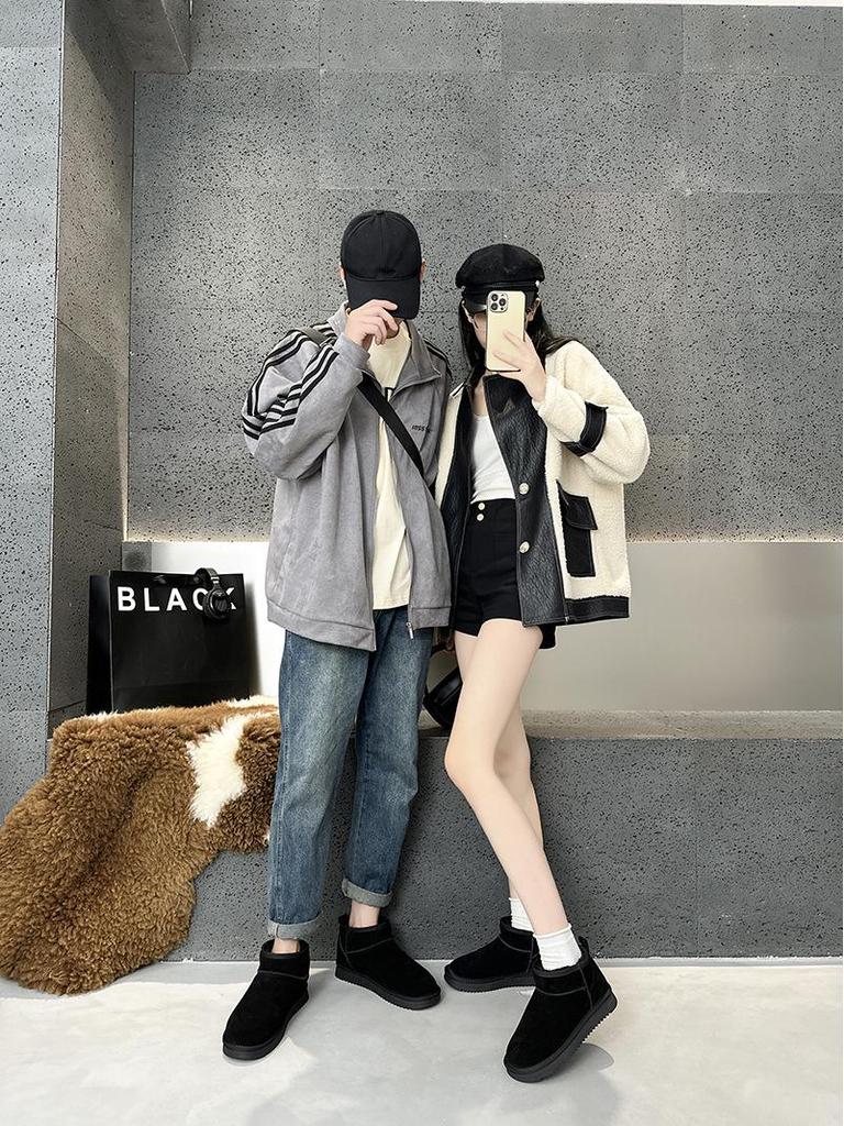 2024 Women's Genuine Leather Snow Boots: Short, Warm Bread Style Cotton Footwear with Plus Velvet