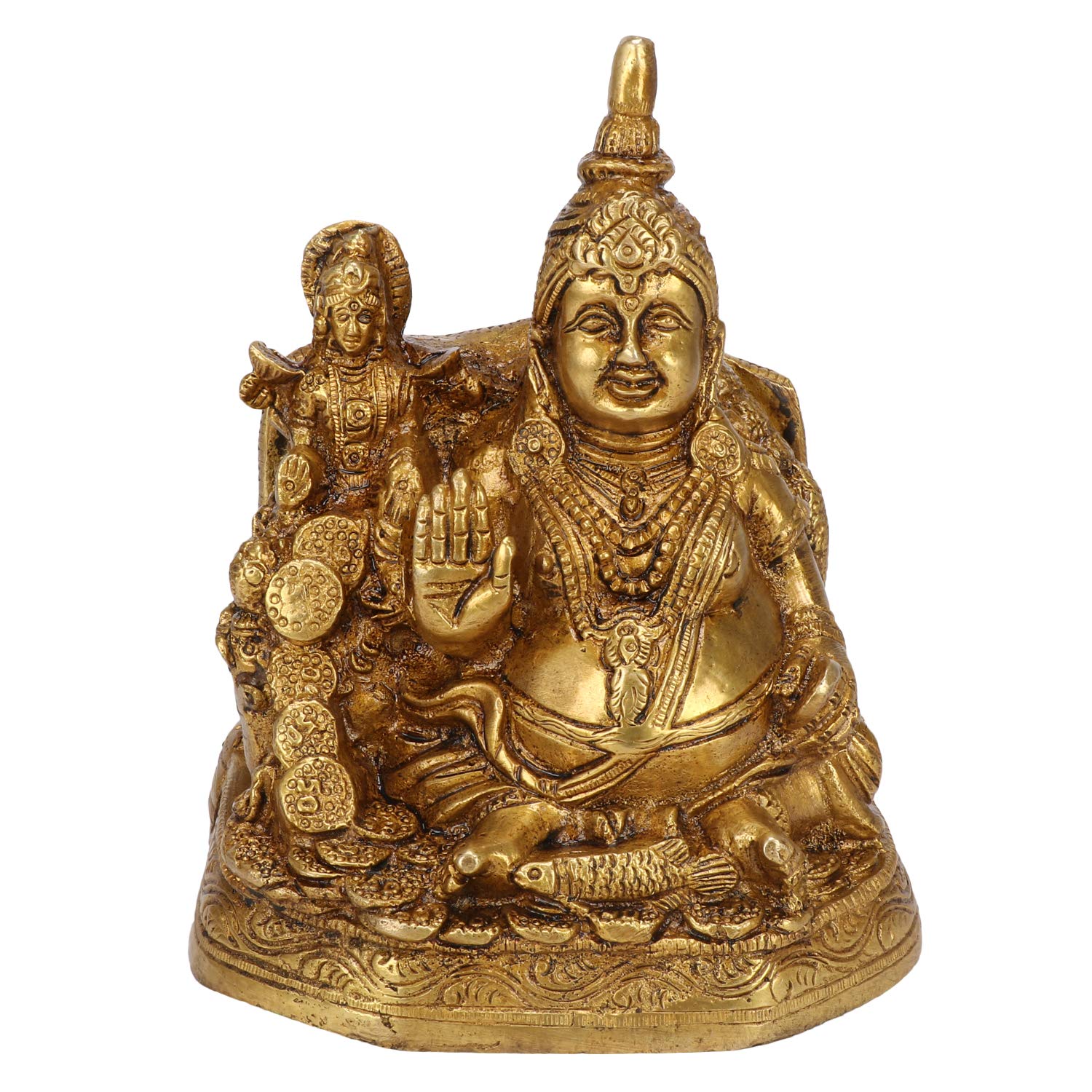 Kuber With Laxmi Mata Idol - Gold Finish, For Home Decor, Brass, Gold - 6 Inch