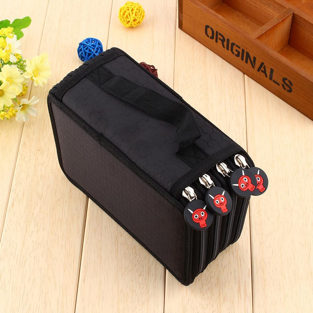 72 Inserting Super Large Capacity Multilayer Pencil Pen Bag Pouch Cosmetic Case Black