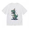 Men's Comfy Classic T-Shirt Colorful Dinosaur With Red Striped Hat Graphic Tee