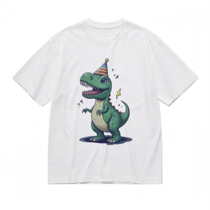 

Men s Comfy Classic T-Shirt Colorful Dinosaur With Red Striped Hat Graphic Tee L