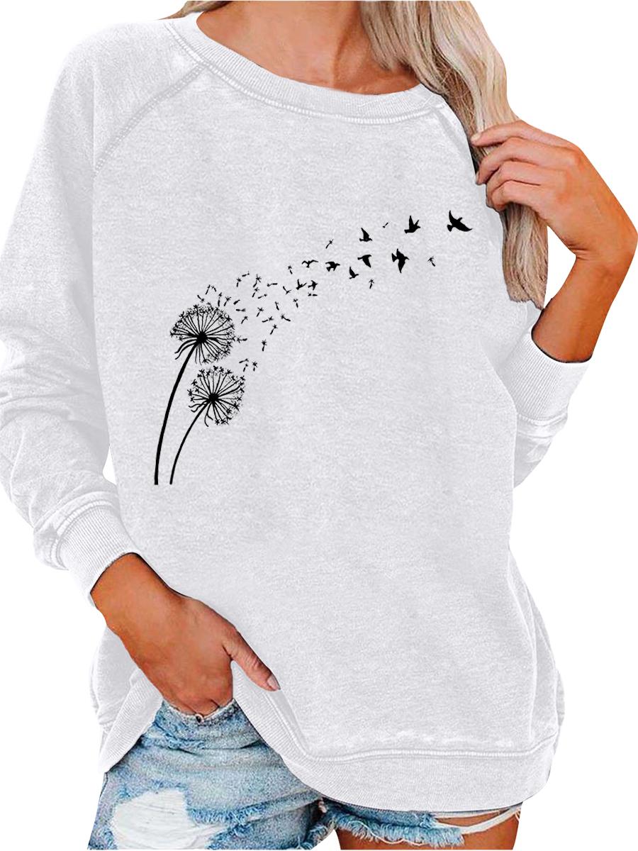 

Women s Oversized Pullover Sweatshirt Spring/Fall Sweatshirt Fashion Print Top Versatile Top S белый