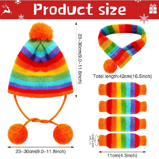 Saintrygo 12 Pcs Dog Leg Warmers Hat Scarf Set Winter Knitted Dog Costume Set Include Warm Striped Hat Small Scarf Leg Warmers for Pet Cat Puppy, S