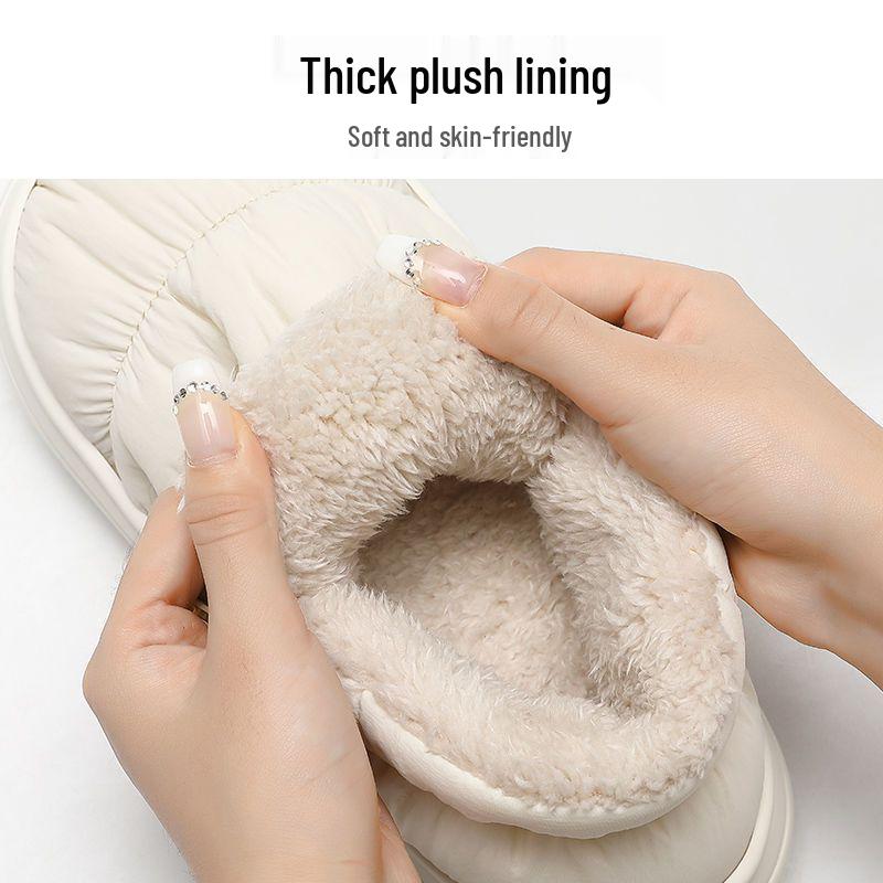 Men's and Women's Winter Waterproof Cotton Slippers - Silent, Plush, Warm, Thick Sole, Closed Heel, Deodorant Down Cloth