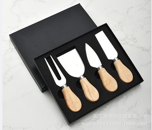 Oak Handle Cheese Knife Set Cheese Pizza Stainless Steel Cheese Knife Gift Box Black