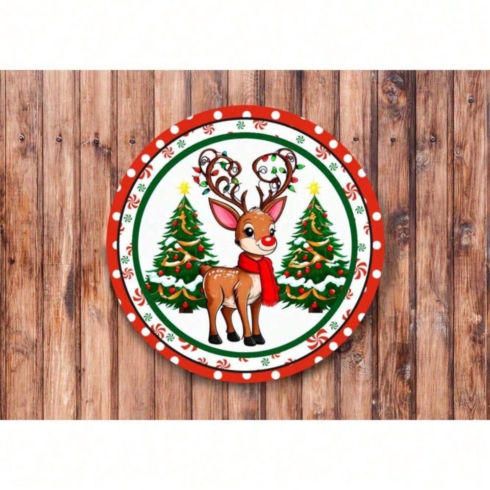 Vintage Christmas Reindeer Metal Wall Art, Holiday Wreath Home Decor For Living Room Bedroom 20x20 разноцветный
