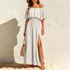 Damen schulterfreies farbiges Strandkleid mit elastischer Taille