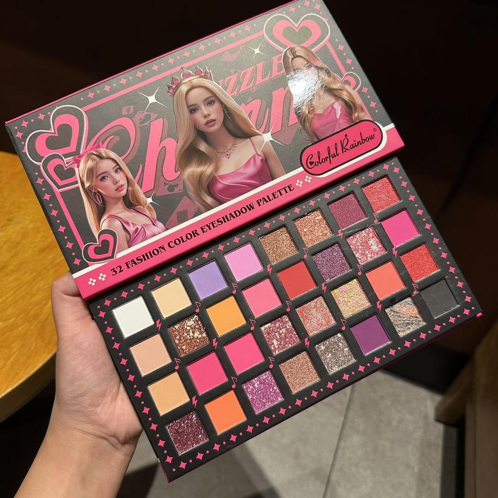 Pink Girl Retro 32 Color Oil Painting Eyeshadow Palette Pearlescent Waterproof Matte Sequin Stage