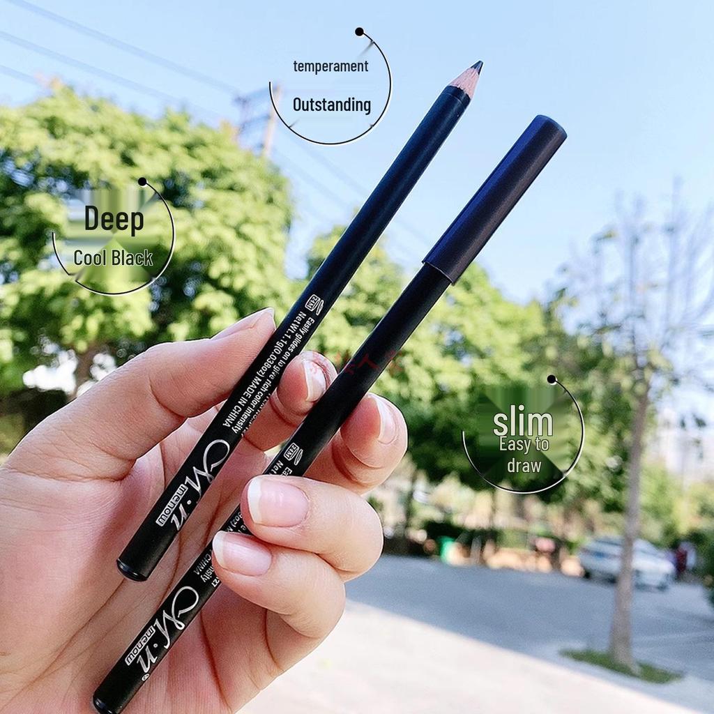 Meinuo Waterproof Long-Lasting Smudge-Proof Black Eyeliner Pencil with Wooden Handle for Professional Makeup and White Highlighting.