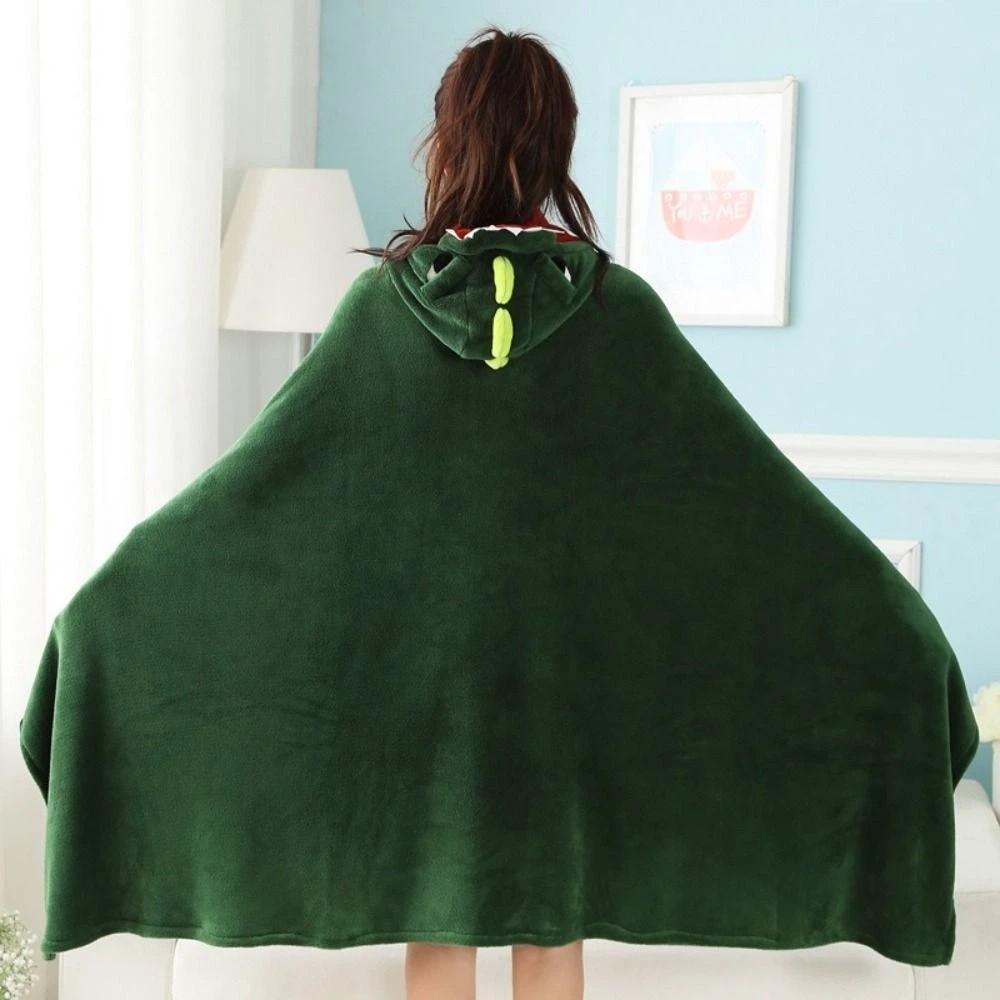 Cute Cartoon Dinosaur Cape Blanket Cozy Soft Throw Blanket Comfortable Warm Flannel Hooded Blanket Dormitory