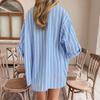 Women's Casual Vacation Style Loose Lapel  Striped Shirt Top